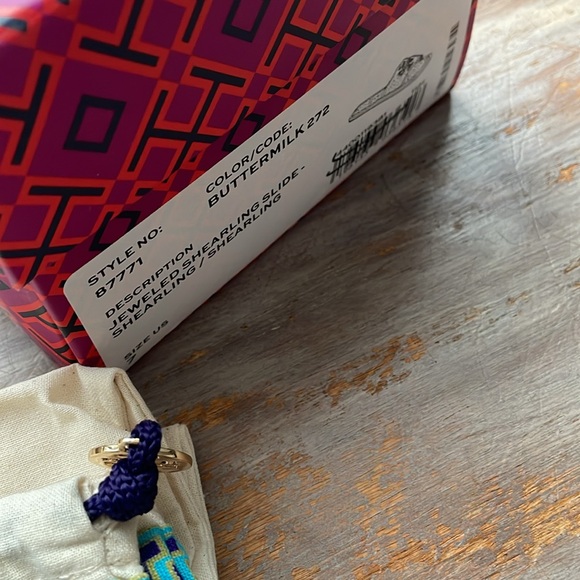 Tory Burch Shearling Jeweled Slides - Picture 4 of 5